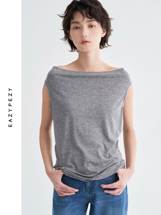 天丝羊毛荡领两穿无袖套头衫 商品图1