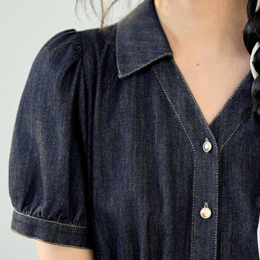 【严选】诗凡黎醋酸原色牛仔裙2025夏新款时髦气质高级感衬衫领连衣裙7G4490061 商品图3