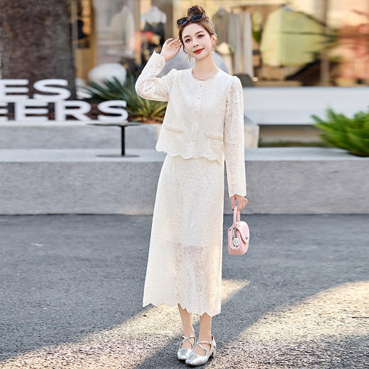 蕾丝薄款套装女2025夏季新款韩版气质名媛风轻熟高腰显瘦半身裙子HR-QINQGZ5571 商品图2