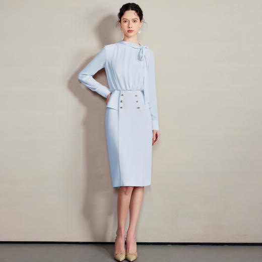IWY/蓝色法式漂亮独特连衣裙女高级感衬衫接拼西装裙新款假两件套装Q1263 商品图1