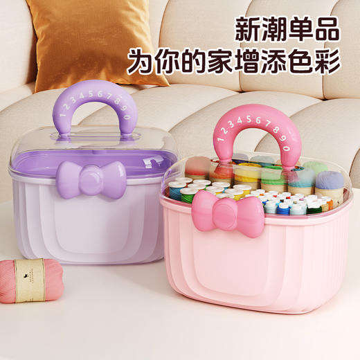 【缝补有我！一盒就够了】蝴蝶结针线收纳盒家用大容量双层带分隔可爱风蝴蝶结旋转diy工具收纳盒 商品图2