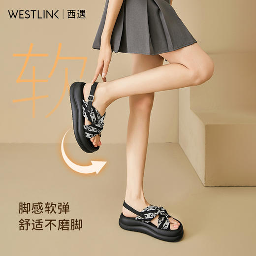 西遇法式厚底凉鞋女新款夏季外穿海边高级感配裙子增高沙滩鞋D0047201 商品图1