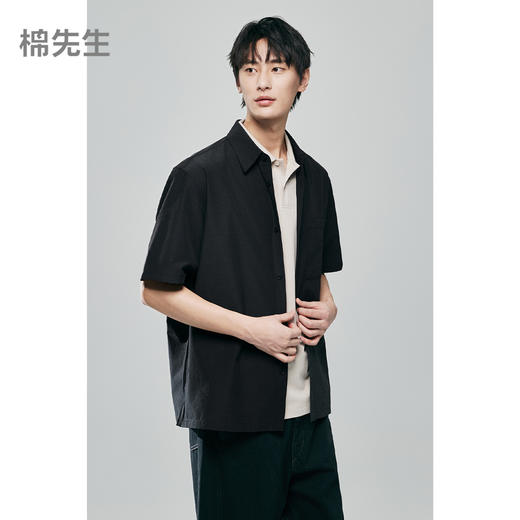棉仓363804002-微宽松“空气刘海”涤棉肌理翻领短袖衬衫 商品图0
