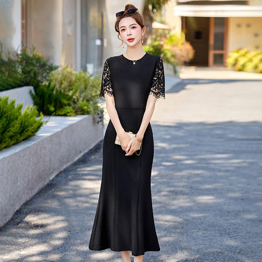 法式小香风连衣裙2025夏季新款气质名媛收腰显瘦轻熟风蕾丝小黑裙HR-BBL2533 商品图1