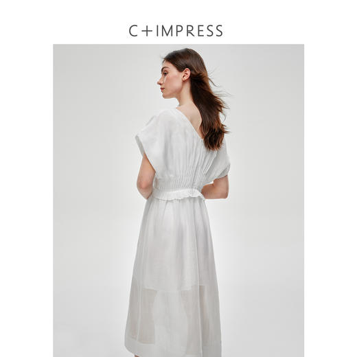 C+IMPRESS/西嘉苎麻蝉翼纱 法式赫本风连衣裙女高级感浪漫度假裙LYQ2502035 商品图1
