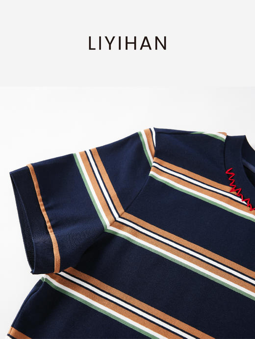 LIYIHAN序章 | 25夏棉条纹手工缝线T恤短款圆领宽松百搭短袖舒适 商品图5