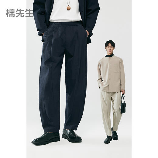 棉仓363818003-高密棉锦盐缩宽松打褶山本裤 商品图0