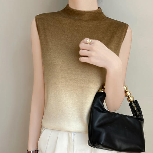 雀说渐变色针织吊带背心新款半高领洋气内搭打底薄款精纺羊毛无袖上衣AL506 商品图2