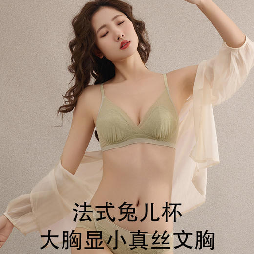 雀说法式真丝三角杯文胸 桑蚕丝性感蕾丝兔儿杯内衣大胸显小AL249 商品图2