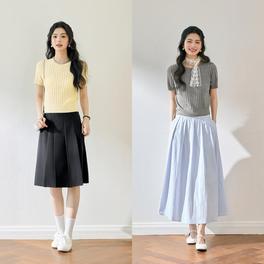 【严选】诗凡黎醋酸天丝镂空圆领针织衫2025年夏新款温柔慵懒套头衫女7G4130631 商品图1