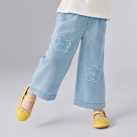 笛莎Deesha 童装女童裤子2025夏新款女童可爱小花装饰牛仔裤 商品图1