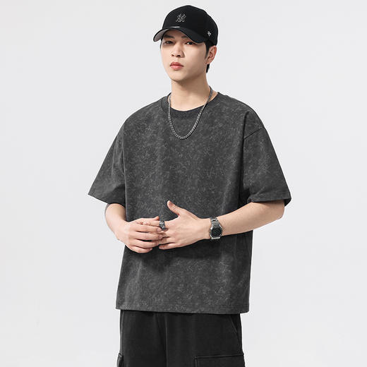 【100%棉】【DQ】大依优型大码男装水洗扎染短袖T恤280g重磅宽松潮牌圆领半袖上衣男士夏季新品 商品图1