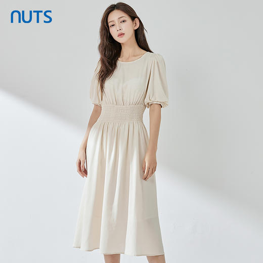NUTS夏季新品时尚优雅气质圆领收腰显瘦短袖连衣裙323101003B 商品图3
