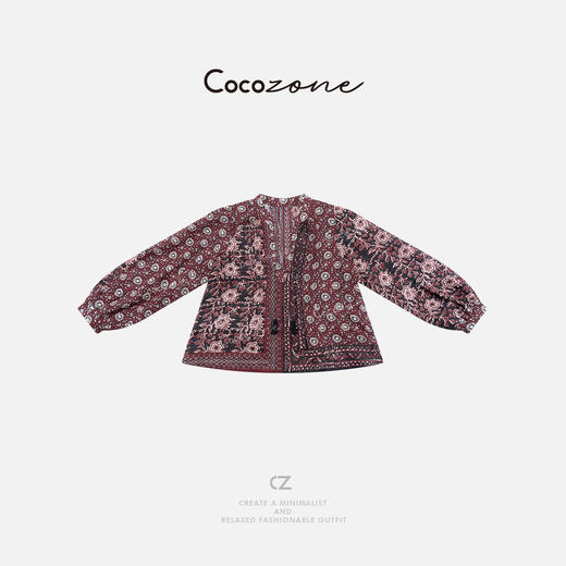 COCO ZONE 刘一一【100麻】春季复古拼色女式印花衬衫CD2A0732 商品图0