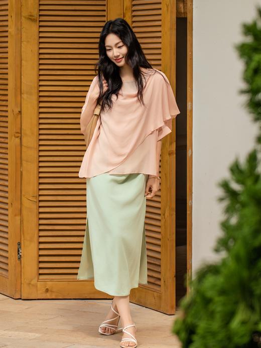 100%桑蚕丝松弛围裹式飘片领上衣FCF1TOP009 商品图12