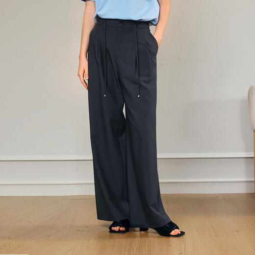 OLrain欧芮儿抽绳慵懒松弛感直筒裤女夏季2025新款高腰阔腿西装裤 商品图3