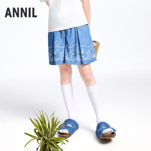 【实体店同款】女童全腰牛仔中裤夏季新款安奈儿童装AG526683 商品图2