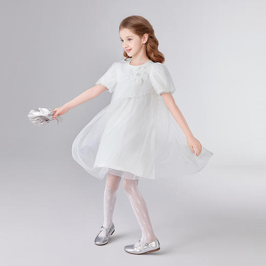 笛莎Deesha 童装女童连衣裙2025夏新款女童优雅网纱蕾丝花朵连衣裙 商品图2