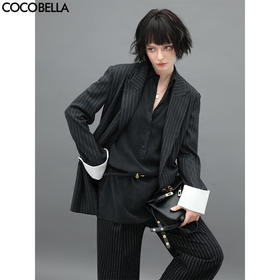 COCOBELLA色织条纹职业通勤西装女可拆卸撞色翻折袖西服SI535