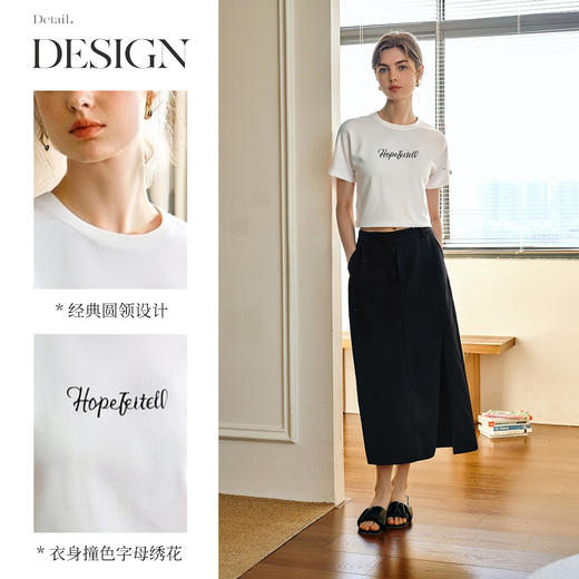 欧芮儿2025夏季新款白色字母绣花简约百搭短袖T恤女宽松休闲上衣 商品图1