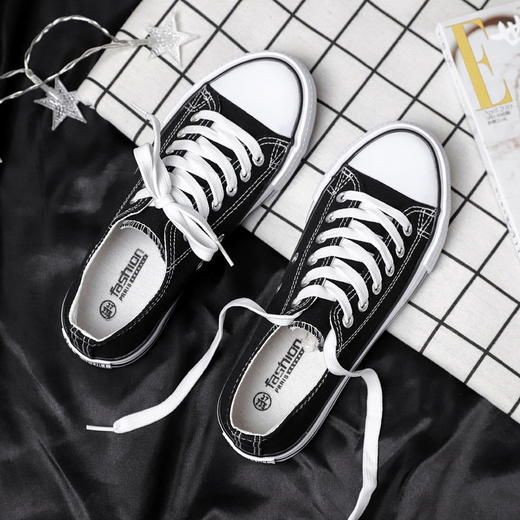 心选丨【59.9元2双】男女同款低帮帆布鞋子高帮韩版透气休闲百搭帆布鞋35-44 商品图2