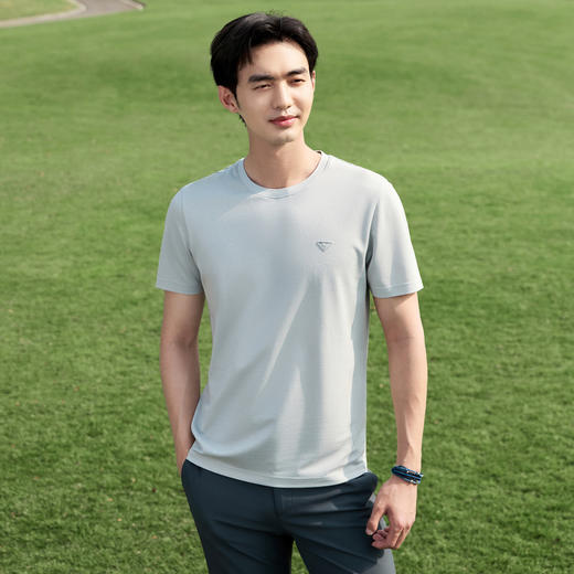 【度假系列】柒牌短袖T恤男士夏季新品提花树叶时尚休闲圆领上衣128T73270 商品图1