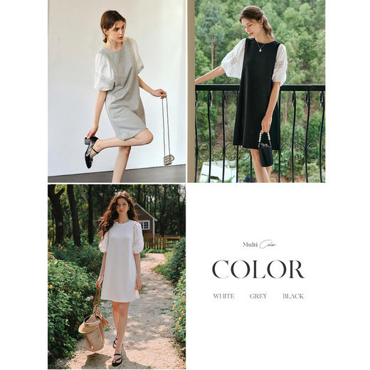 OLrain欧芮儿2025夏季新款直筒名媛风松弛感撞色蕾丝拼接连衣裙 商品图3