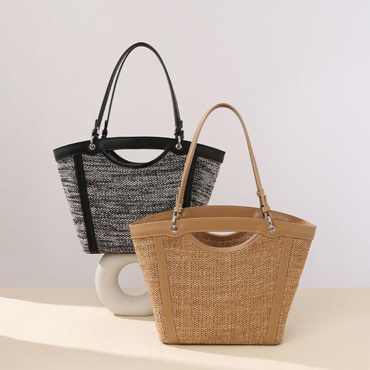 雀说 沙滩子母包草编菜篮子单肩女包编织托特包W2285 商品图0