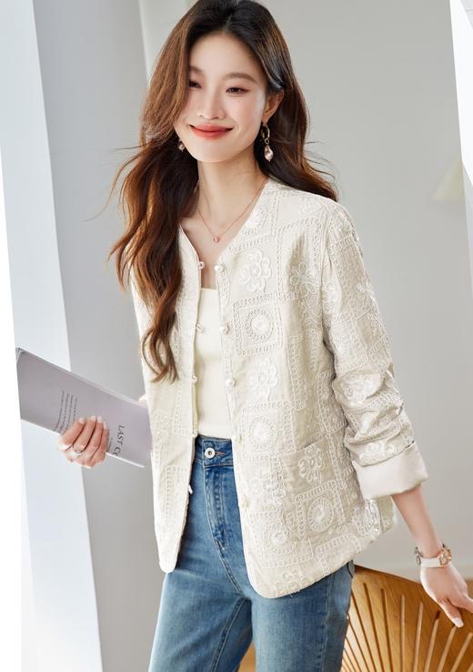 白玉兰香雅韵东方棉麻重工珠片绣小香风外套开衫外套 商品图3