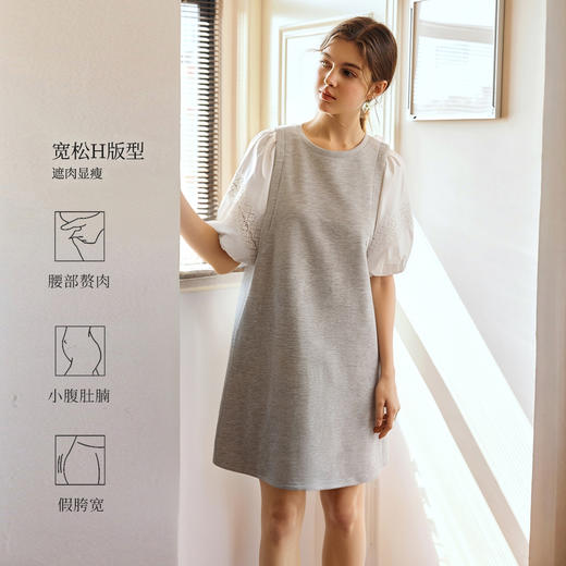 OLrain欧芮儿2025夏季新款直筒名媛风松弛感撞色蕾丝拼接连衣裙 商品图0