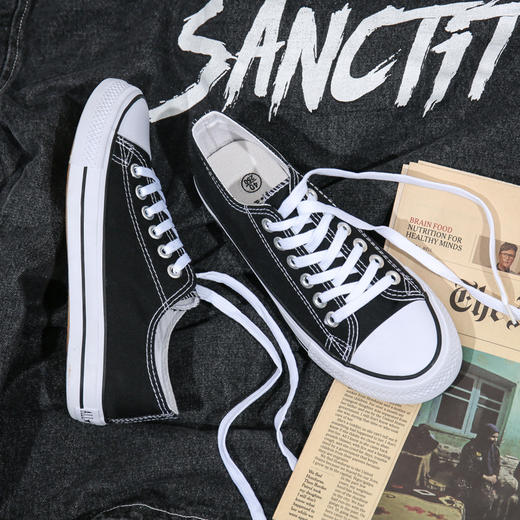 心选丨【59.9元2双】男女同款低帮帆布鞋子高帮韩版透气休闲百搭帆布鞋35-44 商品图3