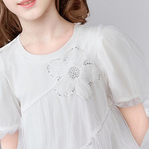 笛莎Deesha 童装女童连衣裙2025夏新款女童优雅网纱蕾丝花朵连衣裙 商品图3