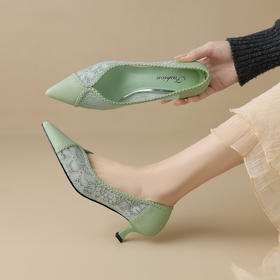 【预售5天】春秋羊反绒低跟鞋女气质浅口尖头细跟配裙子单鞋YS&0216