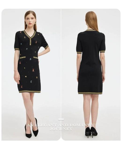 S1M1马天奴 黑色刺绣针织裙V领连衣裙MRS101SWB0 商品图3