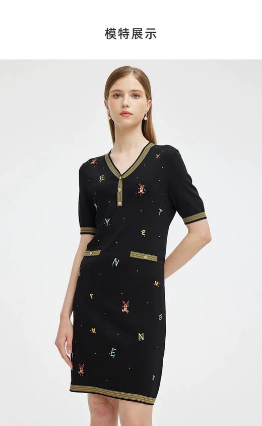 S1M1马天奴 黑色刺绣针织裙V领连衣裙MRS101SWB0 商品图1