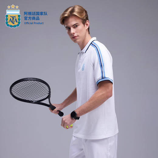 【官方正版】阿根廷国家队 | 白色肩条POLO衫休闲短袖T恤 商品图2