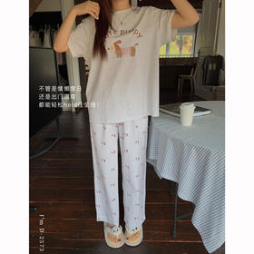 冰丝般细腻滑爽！春夏新款ins腊肠狗印花冰瓷懒宅衣 宽松休闲圆领家居服短袖长裤套装