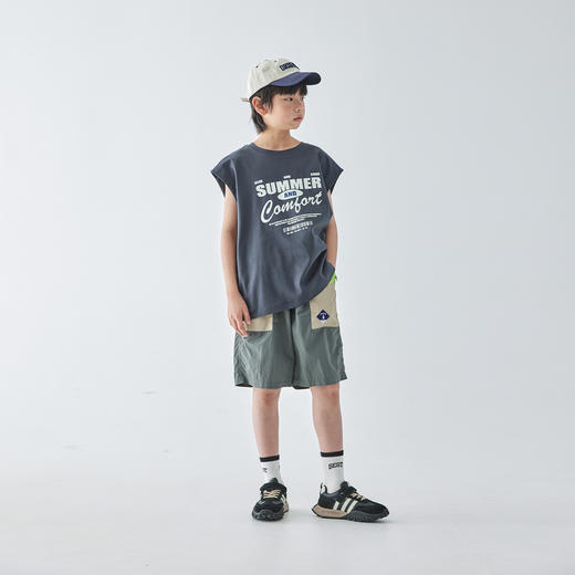 蓝汽水2025年夏季新款男童亲子款字母印花背心全棉休闲无袖T恤 商品图1