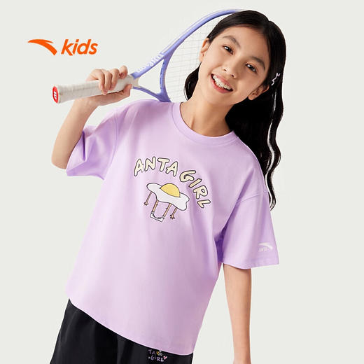 安踏儿童短袖T恤女大童2025夏透气亲肤中大童圆领短袖潮362528106 商品图0