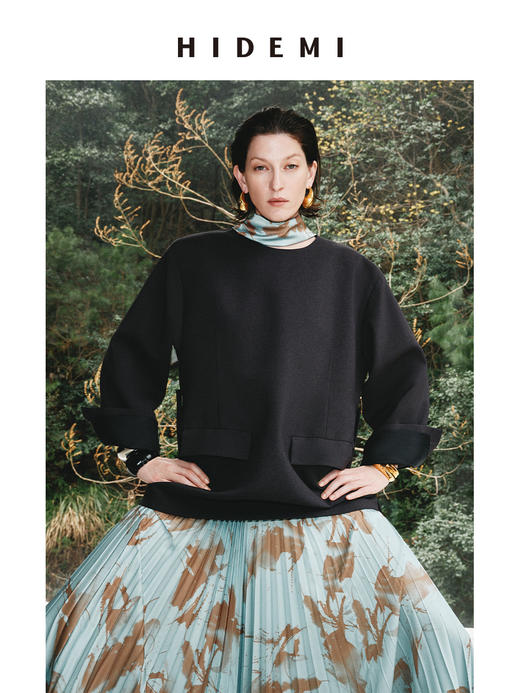 HIDEMI “我们做印花”系列原创手绘艺术感晕染缎面百褶吊带半裙设计感套装 百褶吊带/百褶半裙 商品图8