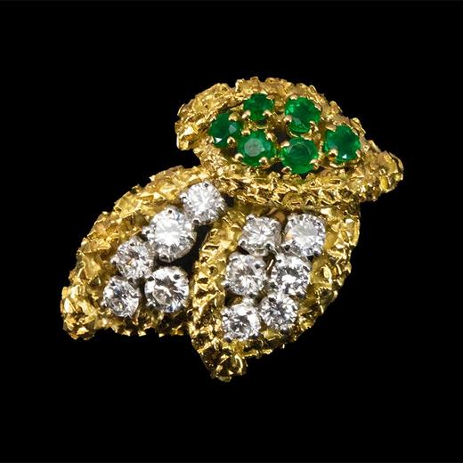 独角鹿西洋古董 1965年代法国出品18K黄金铂金镶嵌钻石及祖母绿耳环一对 商品图4