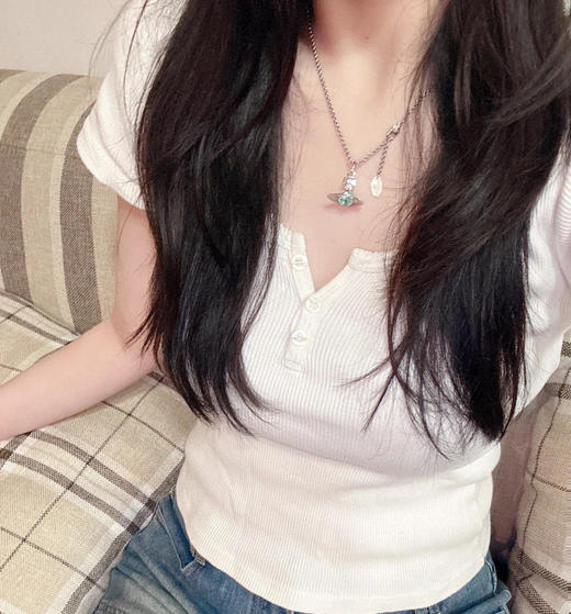 西太后薄荷绿项链U绝美立体土星项链，银色配薄荷绿珠（XTY） 商品图10