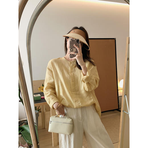 清茶小衫！2025夏日轻氧感苎麻贝壳扣圆领衬衫宽松轻薄衬衣女款！ 商品图5
