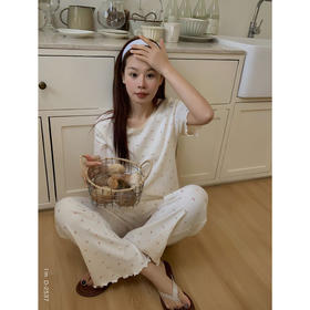 浪漫碎花~BM风春夏新款碎花美宅衣 全棉针织螺纹民短袖长裤休闲两件套睡衣女