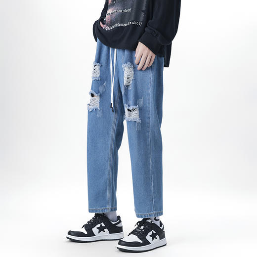 【DDJ】大依优型大码松紧腰潮款直筒牛仔裤九分裤男舒适休闲简约百搭加肥加大男装 商品图0