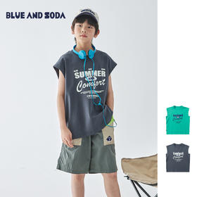 蓝汽水2025年夏季新款男童亲子款字母印花背心全棉休闲无袖T恤