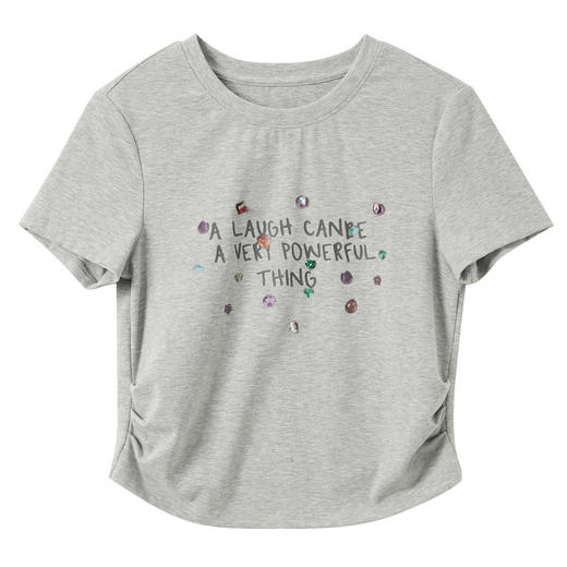 三彩2025夏季新款彩钻字母T恤圆领正肩短袖上衣短款修身显瘦M 商品图4