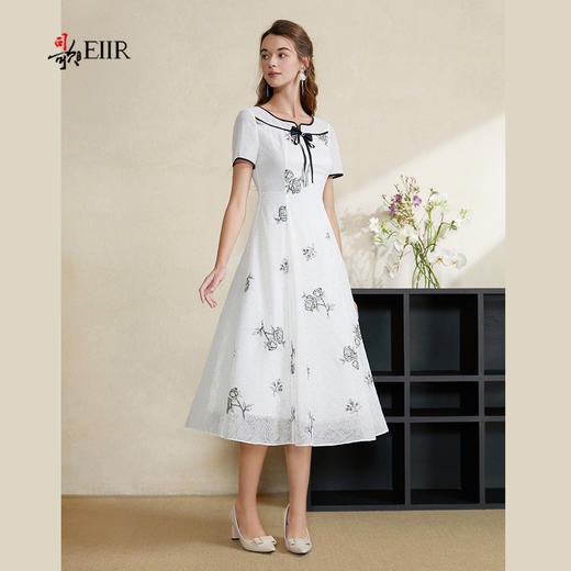 司歌蕾丝刺绣连衣裙黑白中长裙A911052x 商品图0