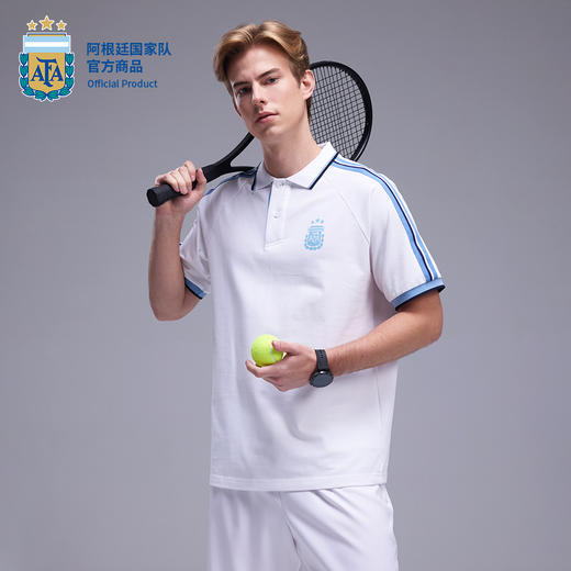 【官方正版】阿根廷国家队 | 白色肩条POLO衫休闲短袖T恤 商品图1