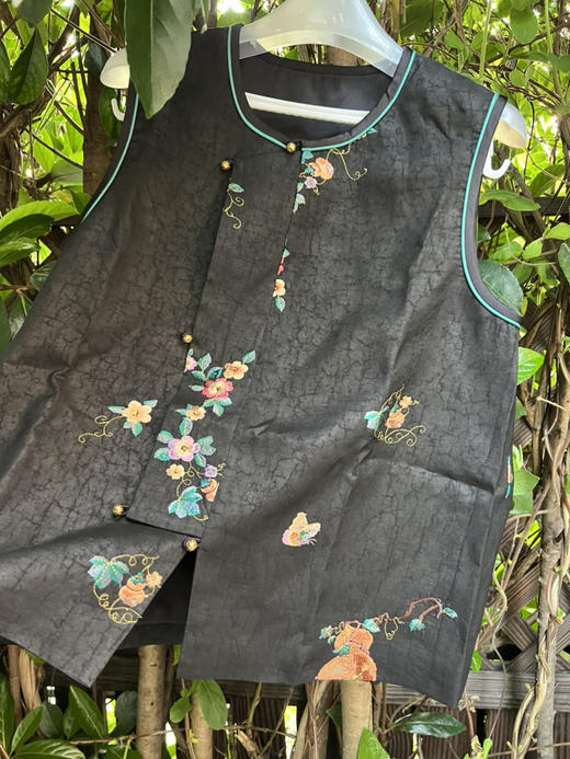 49-10 新中式 葫芦花 龟裂香云纱 马甲 短裤 167-135我穿L合身不宽裕 穿xl更理想 商品图5